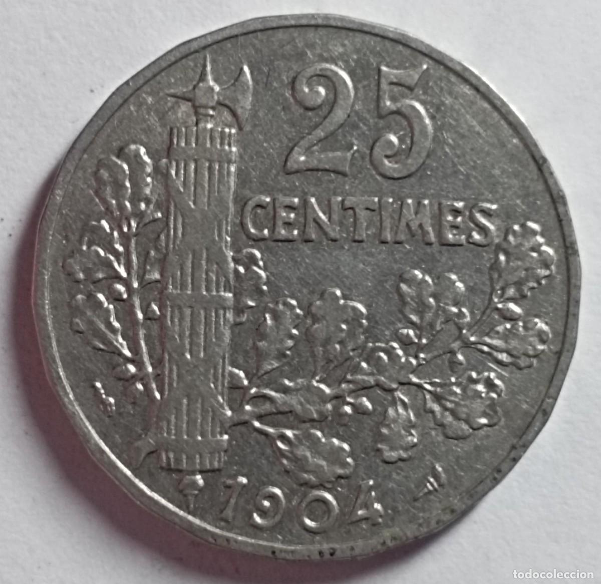 Monedas antiguas de Europa: Moneda de Francia 25 c&eacute;ntimos de 1904 - Foto 1