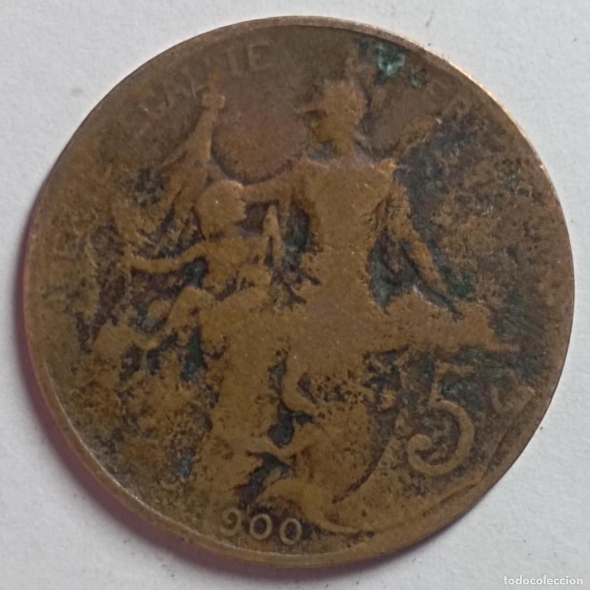 Monedas antiguas de Europa: Moneda de Francia 5 c&eacute;ntimos de 1900 - Foto 2