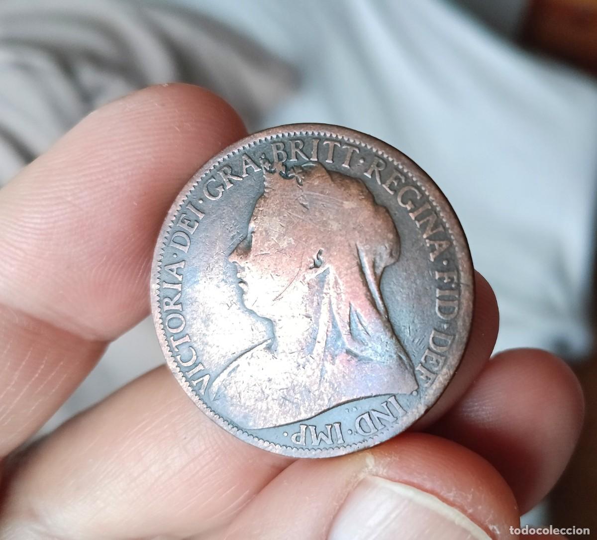 Monedas antiguas de Europa: Antigua moneda. One Penny. Un penique de la Reina Victoria. 1897. Gran Breta&ntilde;a.