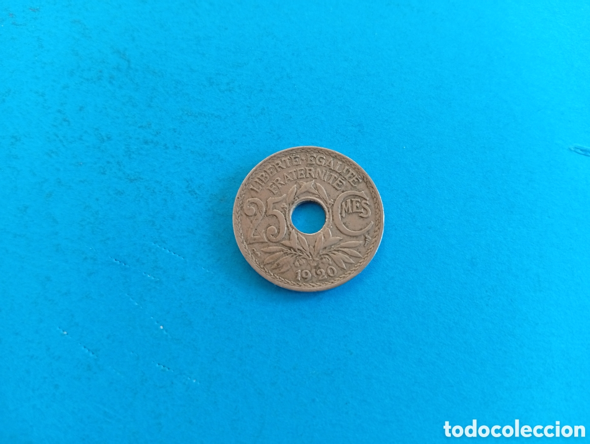 Monedas antiguas de Europa: 25 centimes de Francia 1920 - Foto 1