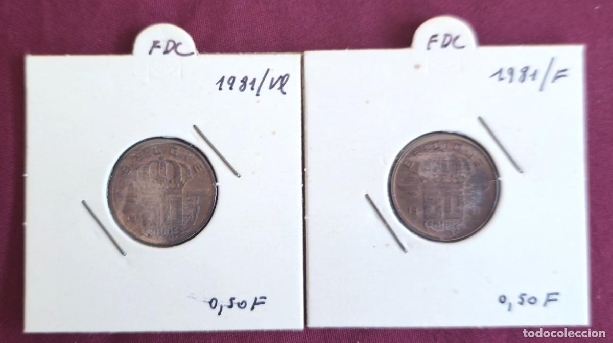 Old Coins of Europe: 2 MONEDAS DE BELGICA 1981 - 50 centavos - BELGIQUE y BELGIE - MONEDAS ENCARTONADAS