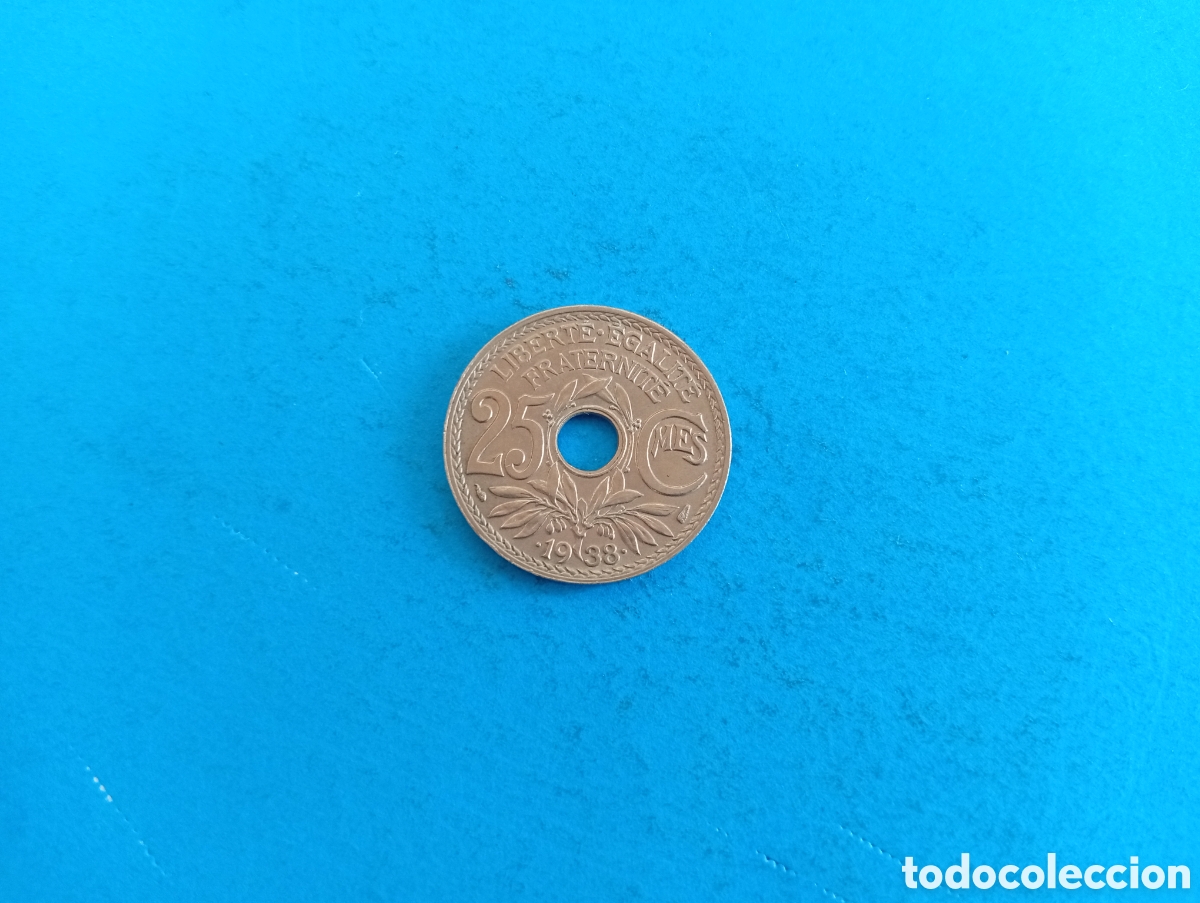 Monedas antiguas de Europa: 25 centimes de Francia 1938 - Foto 1