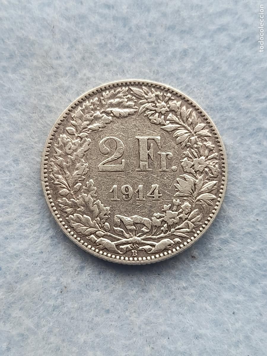Alte M&uuml;nzen aus Europa: Suiza. 2 Francos. A&ntilde;o 1914. Plata
