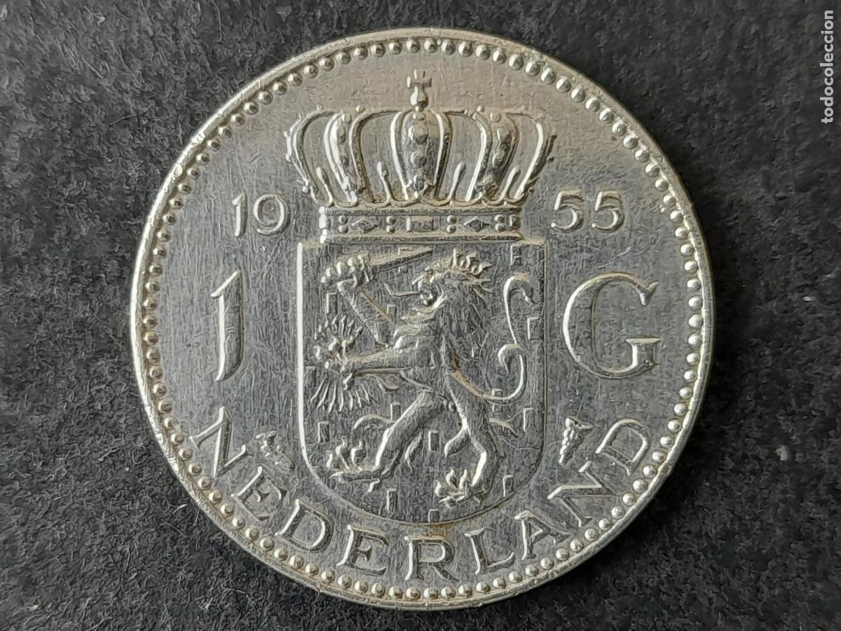 Alte M&uuml;nzen aus Europa: Una moneda plata Holanda Reina Guillermina, 1 Florin 1955 KM-184. dos a&ntilde;os a elegir 1955 o 56