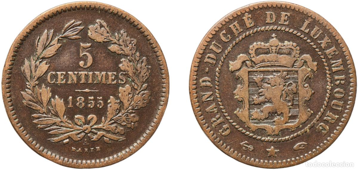 Monedas antiguas de Europa: Luxembourg Principalty 1855 A 5 Centimes - Willem III Bronze Paris Mint (600000) 4.71g XF L 265 We
