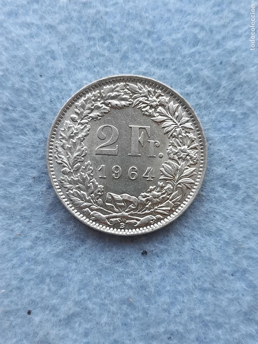 Moedas antigas da Europa: Suiza. 2 Francos. A&ntilde;o 1964. Plata. Sin circular.