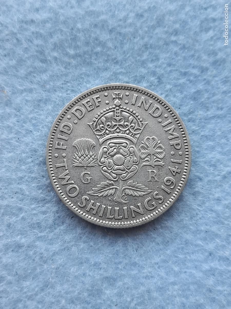 Moedas antigas da Europa: Gran Breta&ntilde;a. 2 Chelines. A&ntilde;o 1941. Plata.