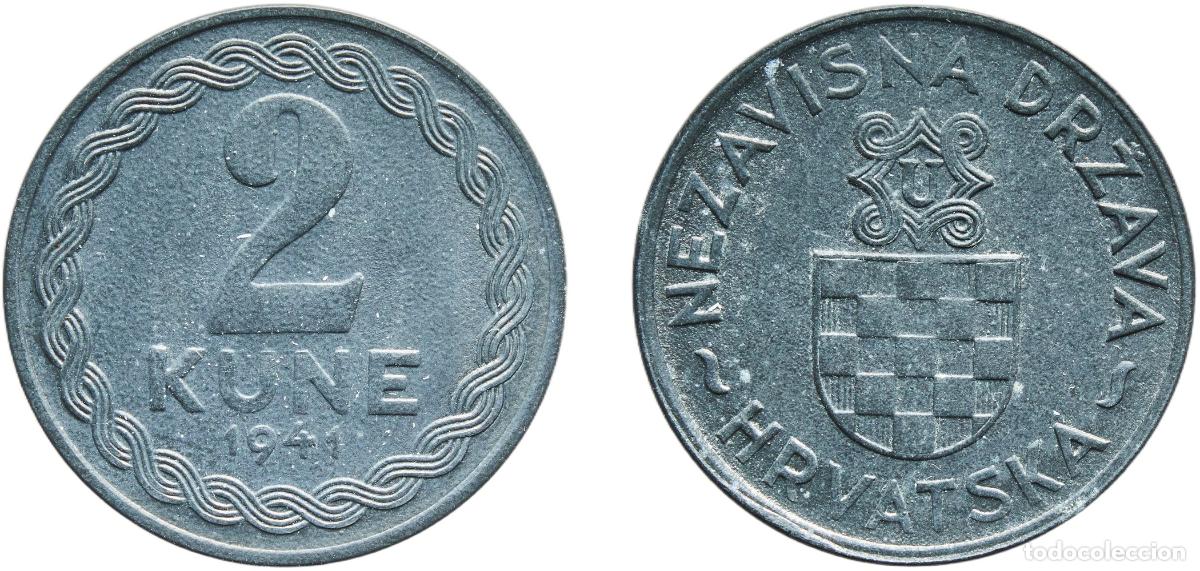 Monedas antiguas de Europa: Yugoslavia Croatia, Independent State of 1941 2 Kune Zinc (1750000) 2.29g UNC KM 2 Sch&ouml;n 3