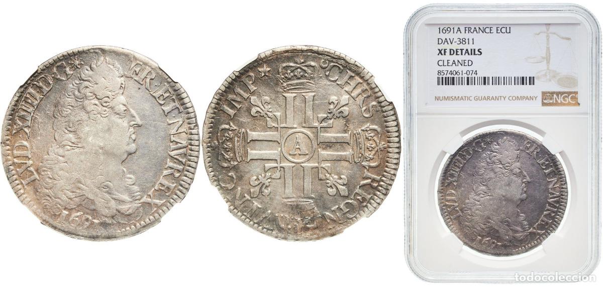Monedas antiguas de Europa: France Kingdom 1691 A Ecu with 8 Ls - Louis XIV (1st type) Silver (.917) Paris Mint (100195) 27.4g