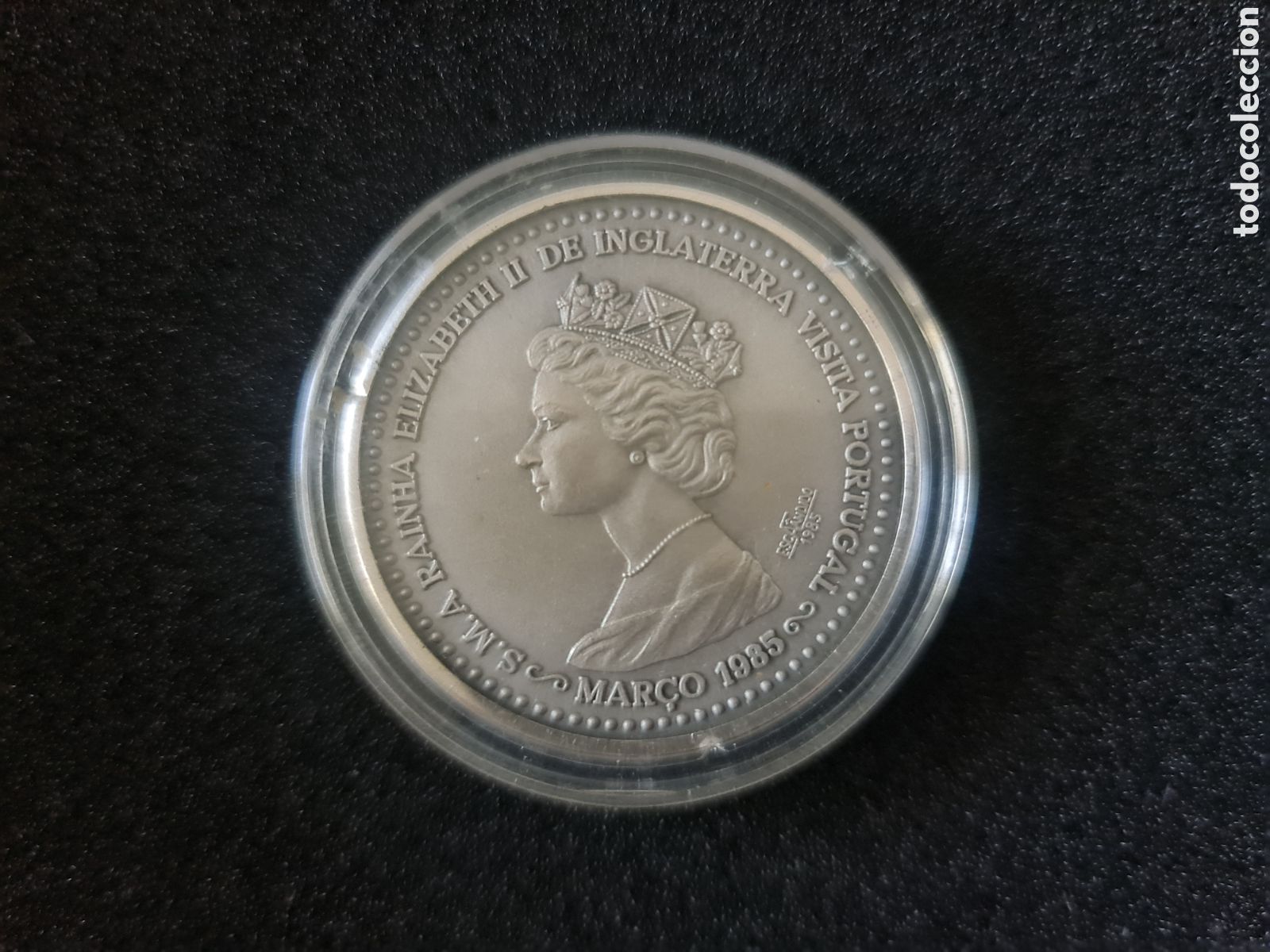 Monedas antiguas de Europa: medalha conmemorativa de plata que celebra la visita de Estado de la Reina Isabel II a Portugal en m