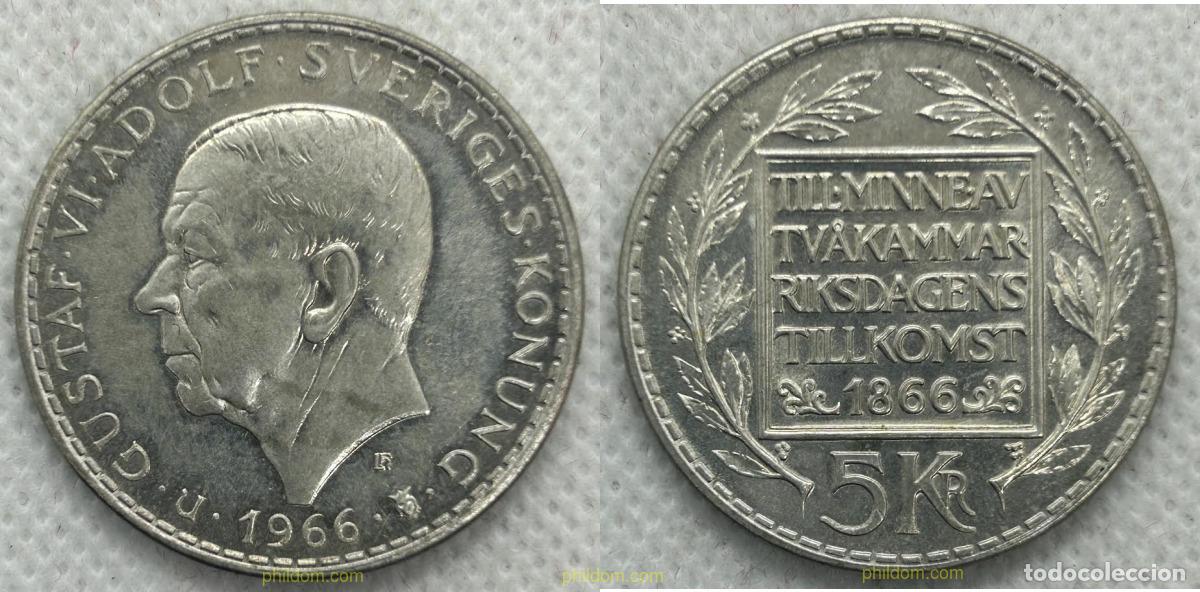 Monedas antiguas de Europa: 4385 SUECIA 1966 SUECIA 5 KRONOR 1966 GUSTAF VI ADOLF