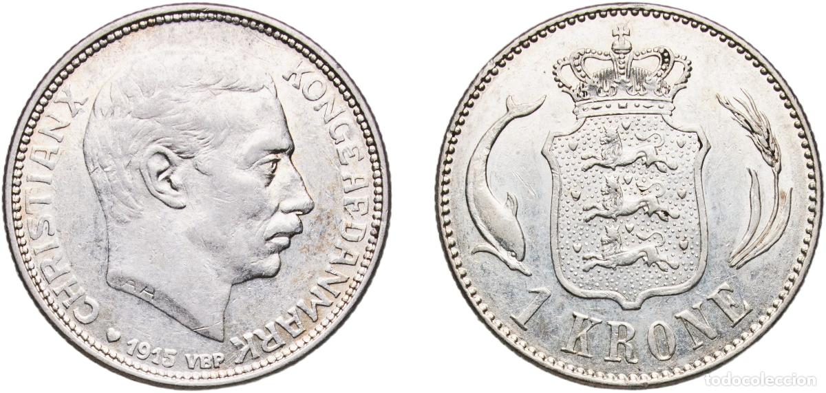 Monedas antiguas de Europa: Denmark Kingdom 1915 VBP;AH 1 Krone - Christian X Silver (.800) Copenhagen Mint (1410000) 7.46g AU