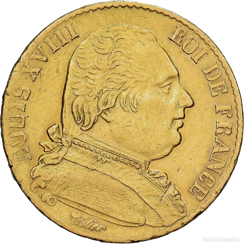 Monedas antiguas de Europa: [#1117793] Francia, Louis XVIII, 20 Francs, 1815, Paris, BC+, Oro, KM:706.1, Gadoury:1026