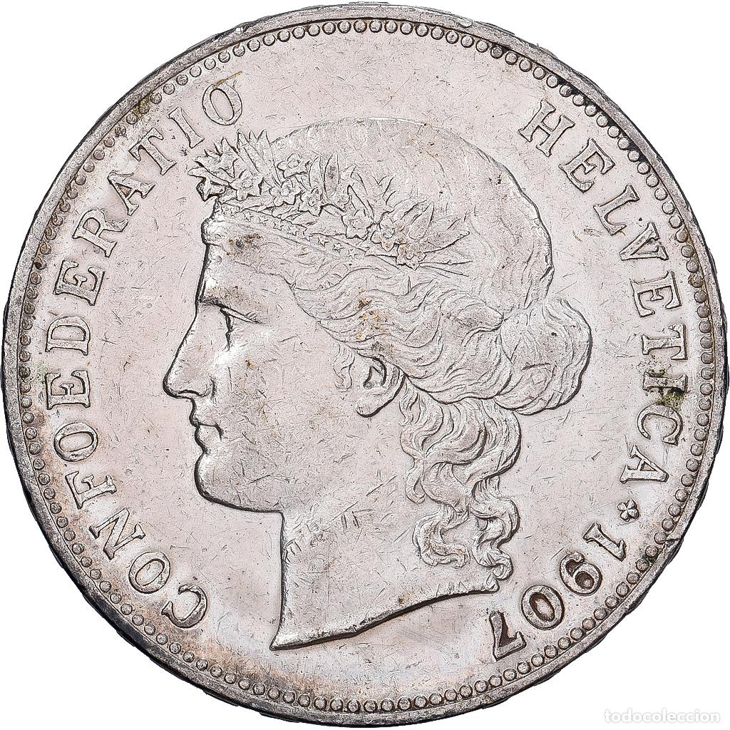 Old Coins of Europe: [#1512818] Moneda, Suiza, 5 Francs, 1907, Bern, BC+, Plata, KM:34