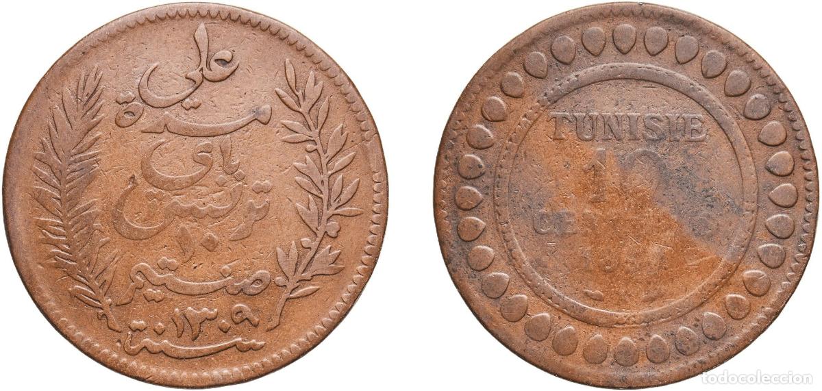 Monedas antiguas de Europa: Tunisia French Protectorate AH1309 (1892) A 10 Centimes - Ali III Copper Paris Mint (1374000) 9.39g