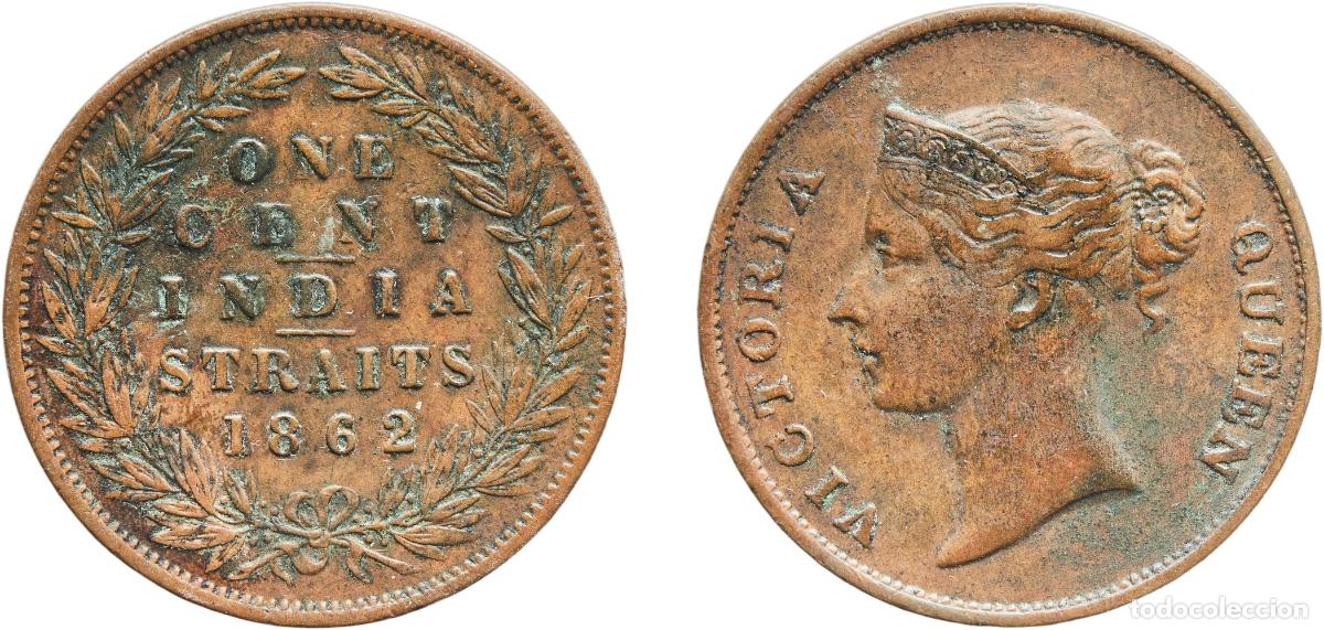Monedas antiguas de Europa: Straits Settlements British colony 1862 1 Cent - Victoria Copper Calcutta Mint (9320610) 9.18g VF
