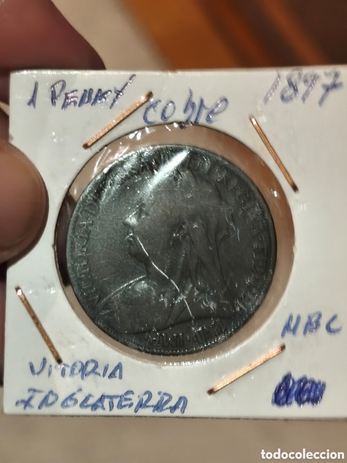 Monedas antiguas de Europa: Moneda de Inglaterra de 1 penique cobre mbc de 1897 reina Vitoria ver