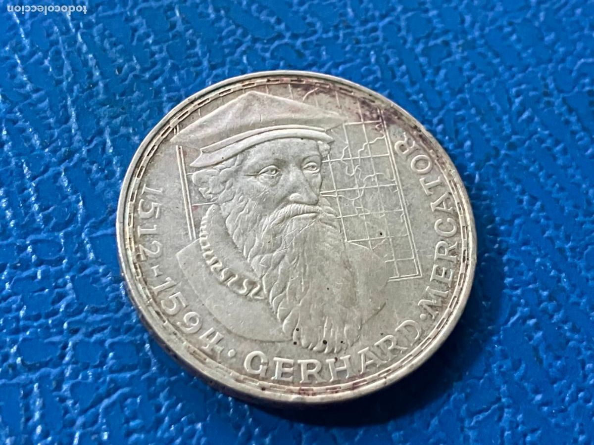 Monedas antiguas de Europa: Moneda plata Alemania Rep&uacute;blica Federal - 5 marcos 1969 - 375&ordm; Aniversario Gerardus Mercator