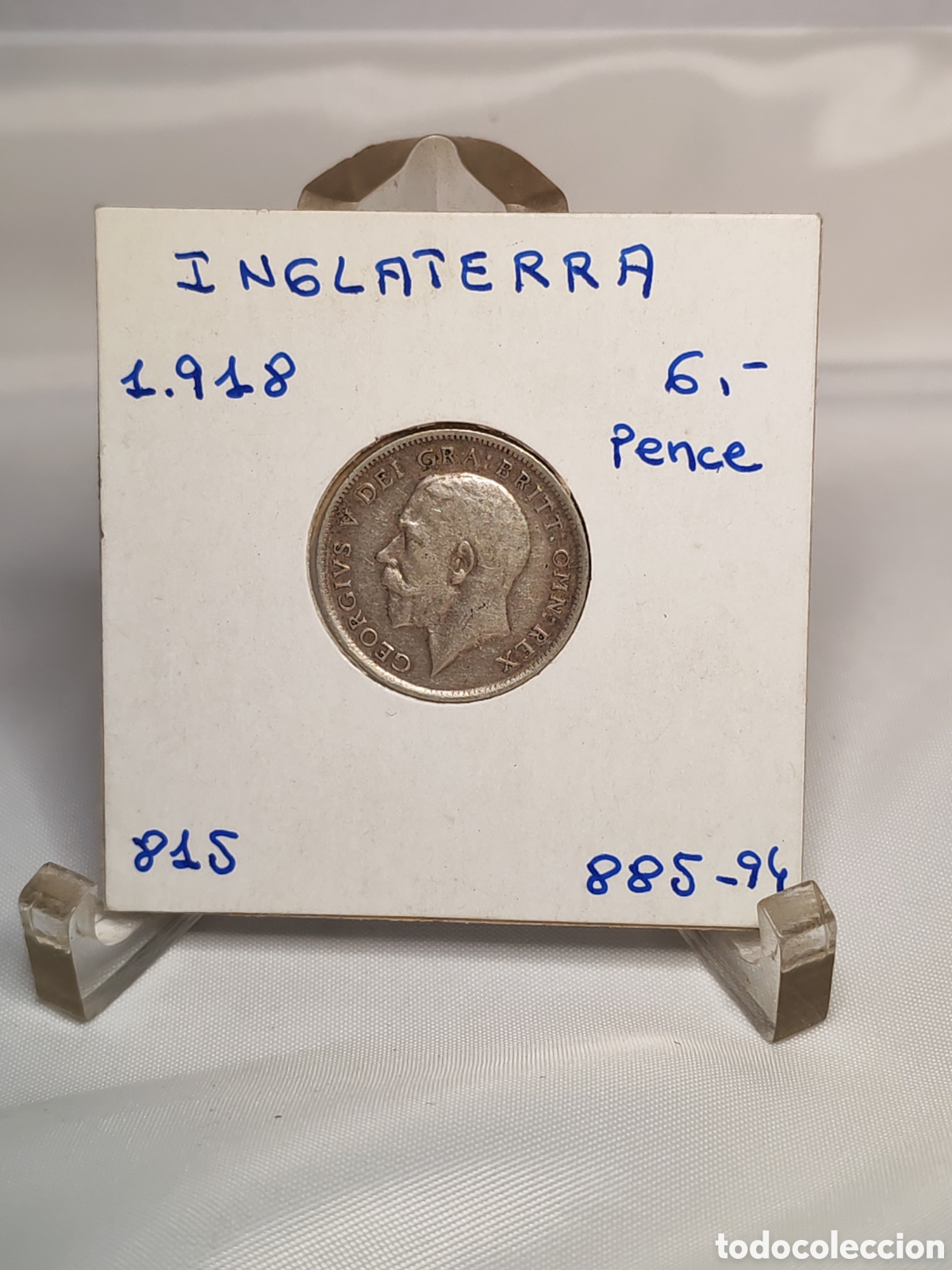 Monedas antiguas de Europa: Inglaterra. Sixpence . 6 peniques. Plata. 1918. Jorge V.