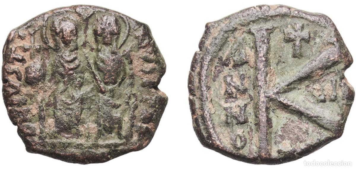 Monedas antiguas de Europa: Byzantine states Byzantine Empire 565 - 578 20 Nummi - Justin II and Aelia Sophia Copper 5.15g VF