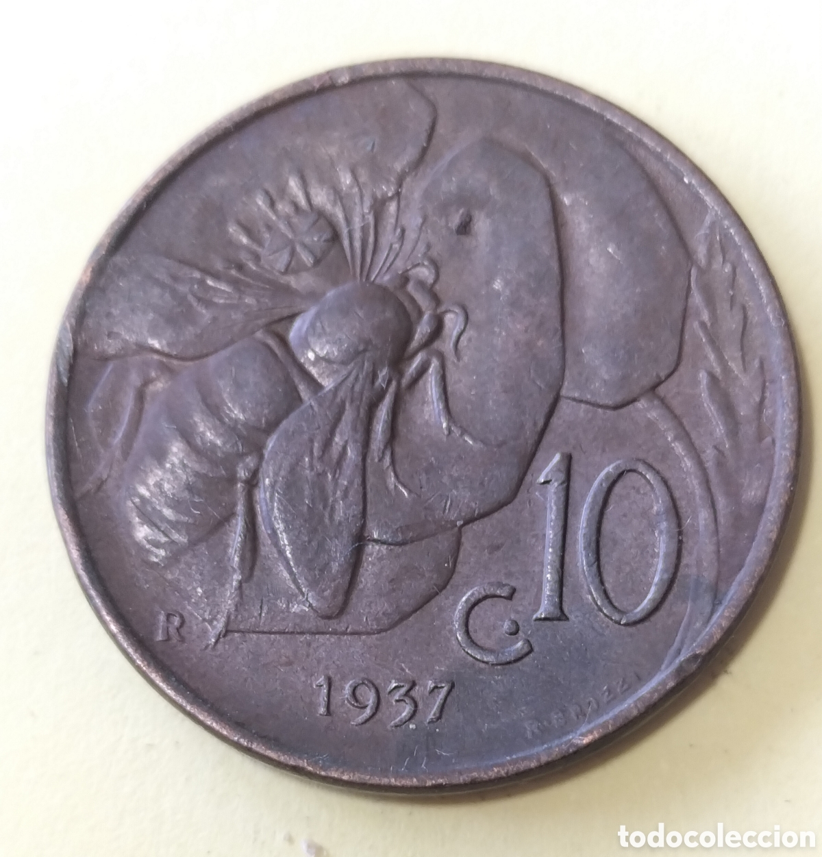 Monedas antiguas de Europa: Moneda 10 C&eacute;ntesimos 1937 Italia.
