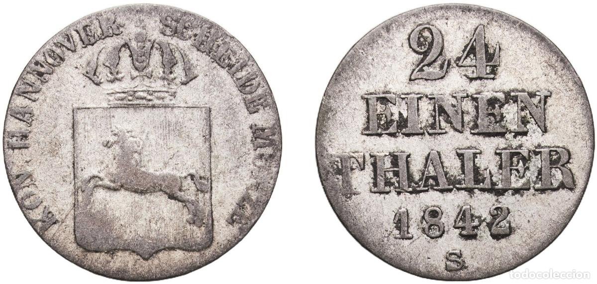 Monedas antiguas de Europa: Germany Kingdom of Hannover German states 1842 S 1&frasl;24 Thaler - Ernest August Billon (.312 silver) 1