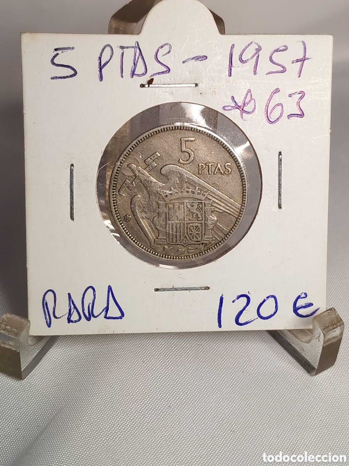 Monedas antiguas de Europa: Espa&ntilde;a. 5 pesetas. 1957. *63. rara