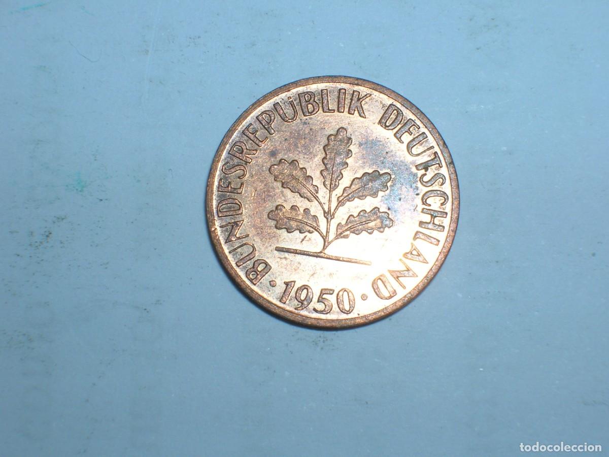 Monete antiche di Europa: ALEMANIA 1 pfennig 1950 G, brillo sin circular (8422)