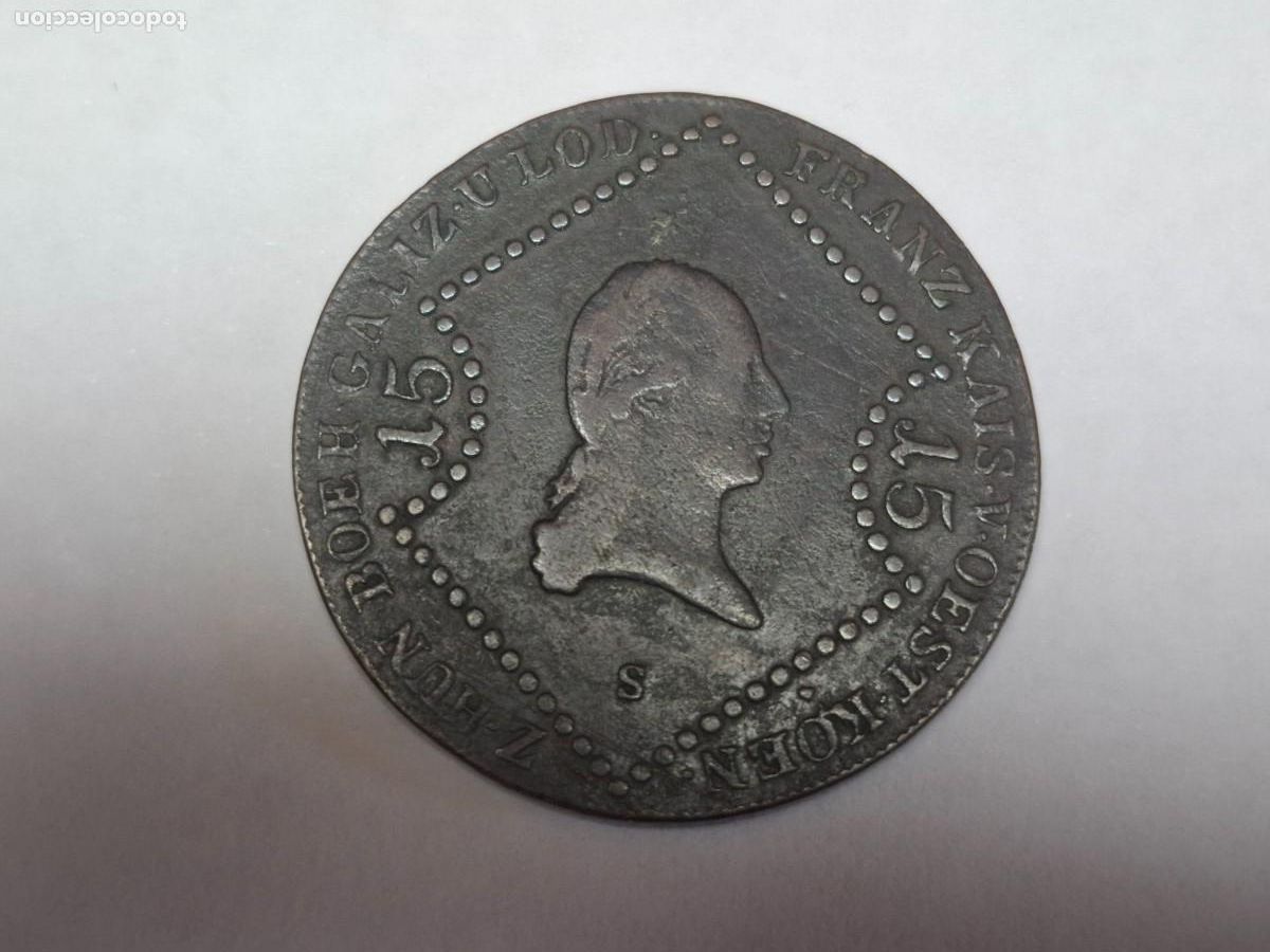Moedas antigas da Europa: Moneda de 15 Kreuzer de 1807 S KM 2138 de AUSTRIA en BC+