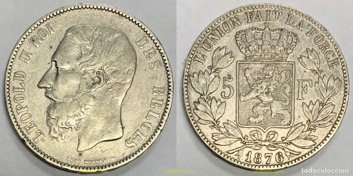 Monedas antiguas de Europa: 3848 BELGICA 1876 5 FRANCS LEOPOLD II 1876 BELGIUM