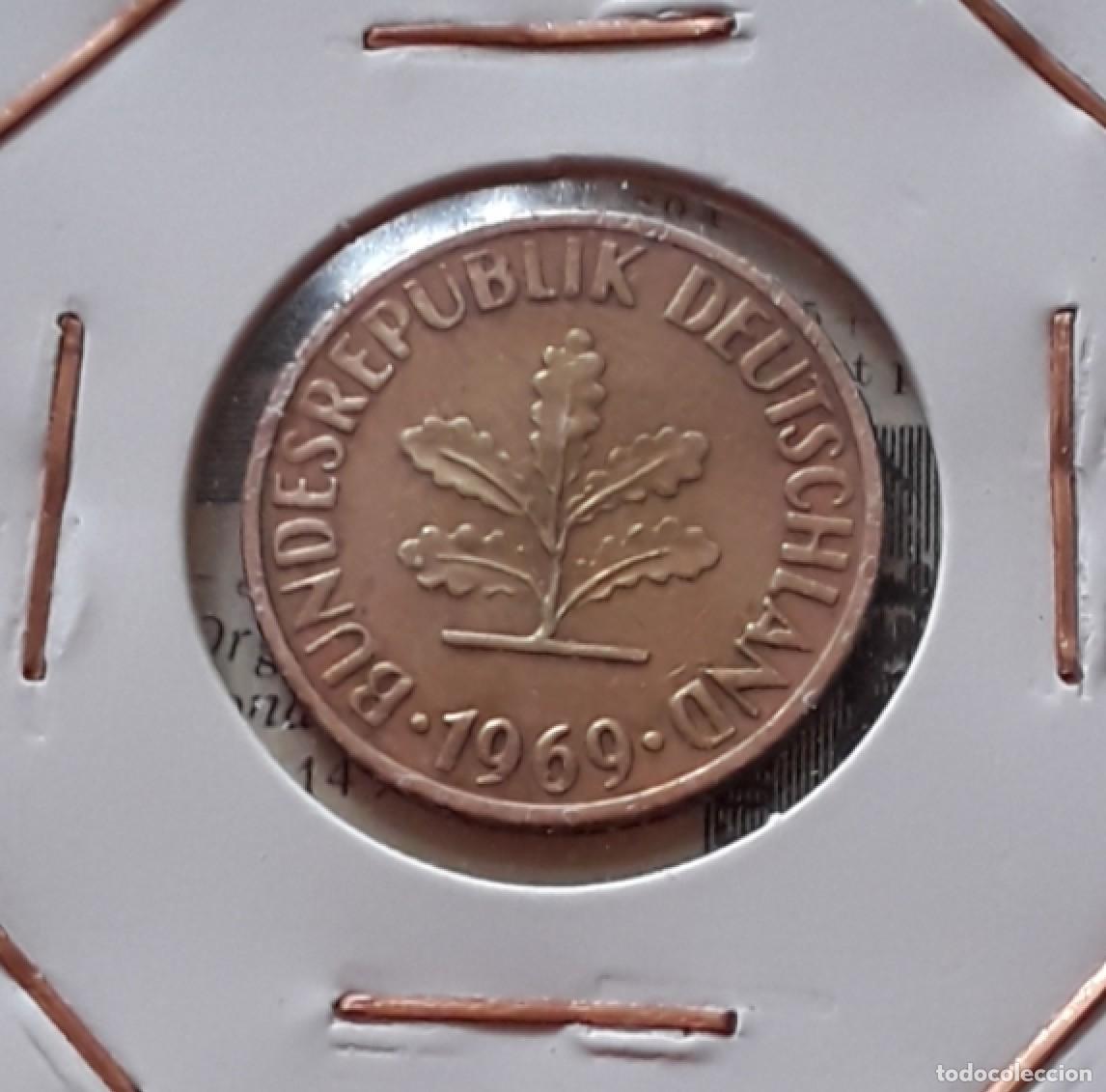 Monedas antiguas de Europa: Moneda de 10 Pfennig de Alemania 1969: S&iacute;mbolo de la Rep&uacute;blica Federal