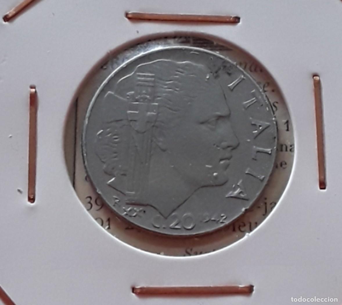 Monnaies anciennes de Europe: Moneda de 20 Centesimi de Italia 1942 R XX: S&iacute;mbolo del Reino y el Imperio