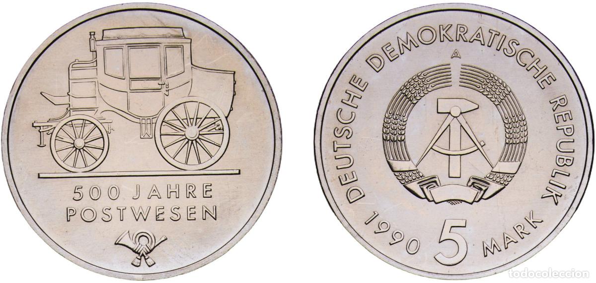 Monedas antiguas de Europa: Germany German Democratic Republic Democratic republic 1990 A 5 Mark (500 Years Mail Services) Nick