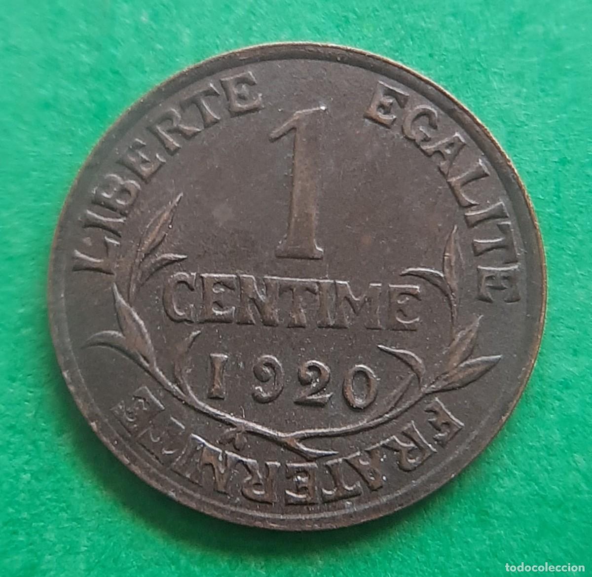 Monedas antiguas de Europa: (FRANCIA)(1920)(BRONCE) 1 C&Eacute;NTIMO - Foto 1
