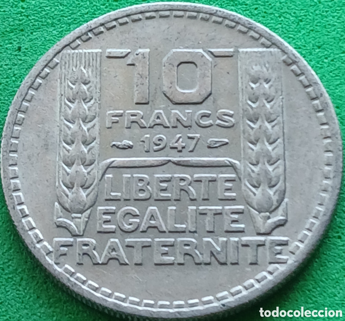 Monedas antiguas de Europa: Francia 10 francos 1947 km#908 sin marca de ceca, cabeza grande
