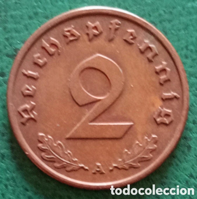Monedas antiguas de Europa: Alemania 1939 - III Reich - Moneda de 2 Pfennig - CECA A - EBC