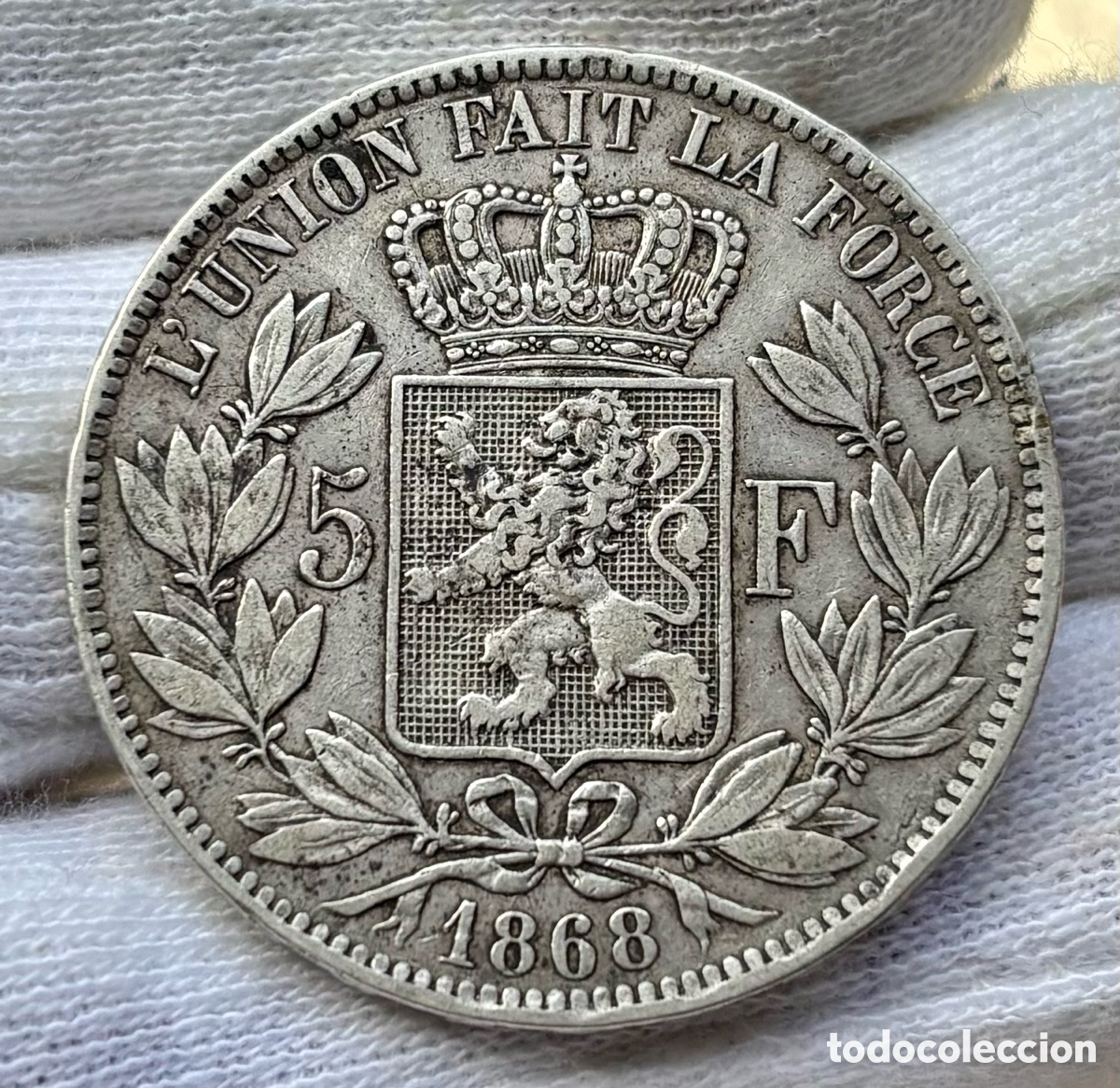 Monedas antiguas de Europa: Moneda PLATA B&Eacute;LGICA 5 Francos 1868. Francs