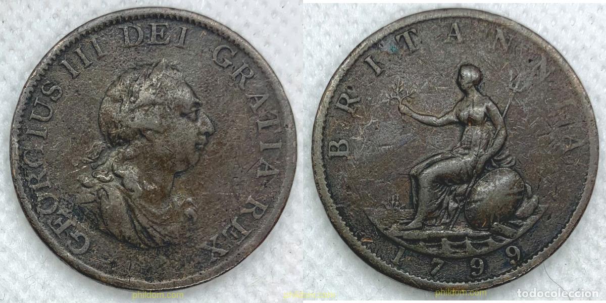Monedas antiguas de Europa: 2431 GRAN BRETA&Ntilde;A 1799 UNITED KINGDOM GEORGIUS III 1/2 PENNY 1799