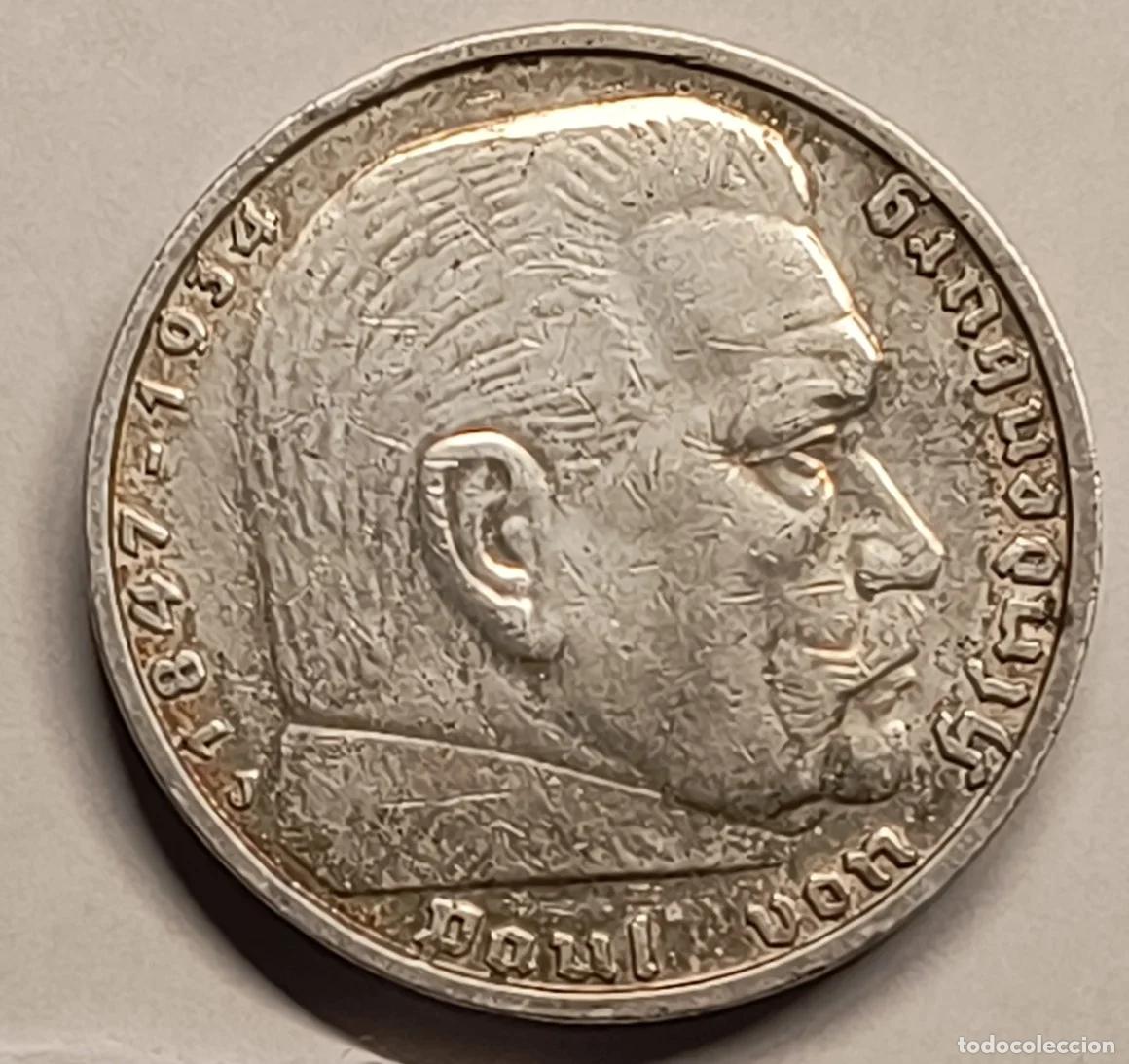 Monedas antiguas de Europa: 5 Reichsmark 1938-J - Hindenburg