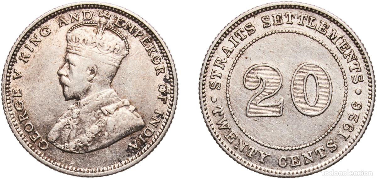 Monedas antiguas de Europa: Straits Settlements British colony 1926 20 Cents - George V Silver (.600) Royal Mint (Tower Hill) (