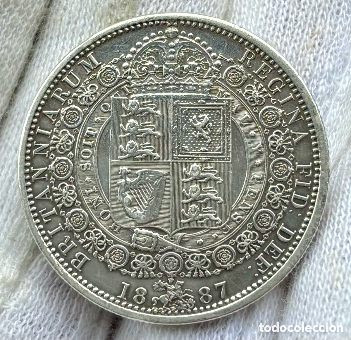 Monedas antiguas de Europa: Moneda PLATA INGLATERRA 1/2 Corona 1887 Victoria. Sirvio Como Joya. Half Crown. Reino Unido UK
