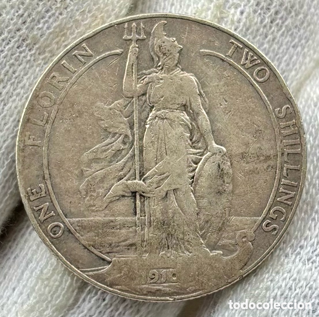 Monedas antiguas de Europa: Moneda PLATA INGLATERRA 1 Florin 2 Chelines 1910. Eduardo VII . Reino Unido UK