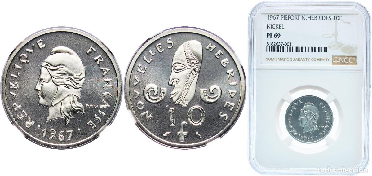 Monedas antiguas de Europa: New Hebrides 1967 10 Francs (Piefort) Nickel Paris Mint (500) 11.88g NGC PF 69 Top Pop Lec.27