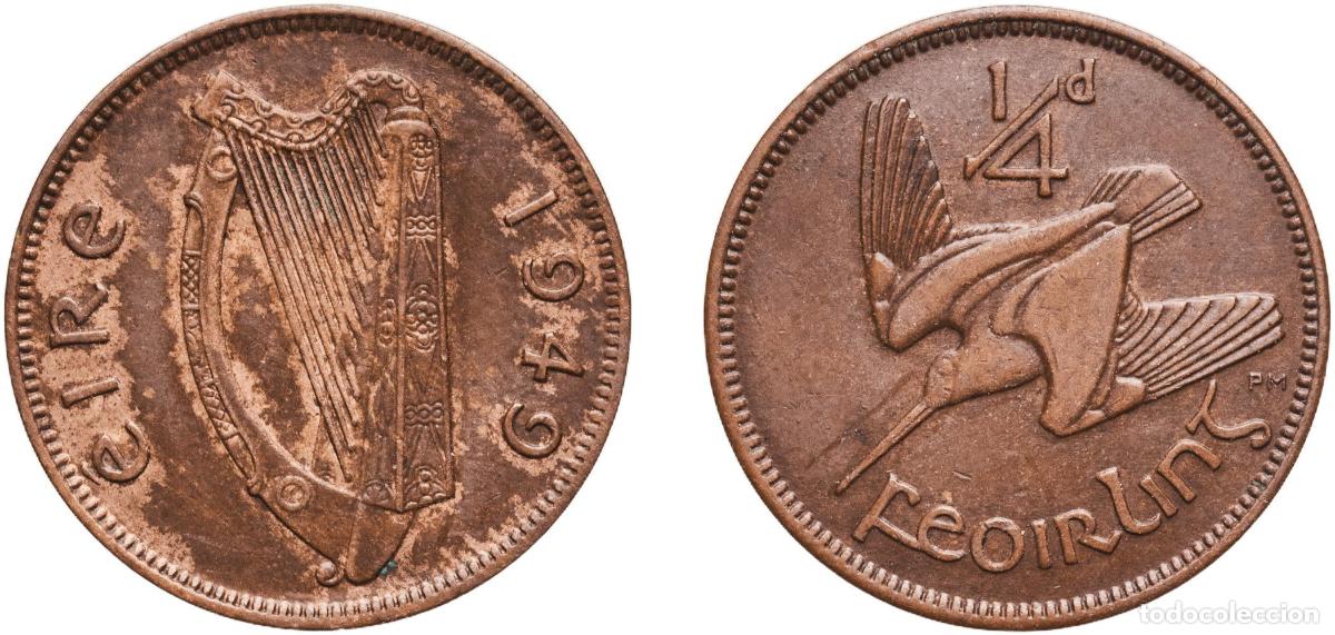 Monedas antiguas de Europa: Ireland Republic 1949 Feoirling / &frac14; Phingin Bronze Royal Mint (Tower Hill) (192000) 2.88g XF KM 9