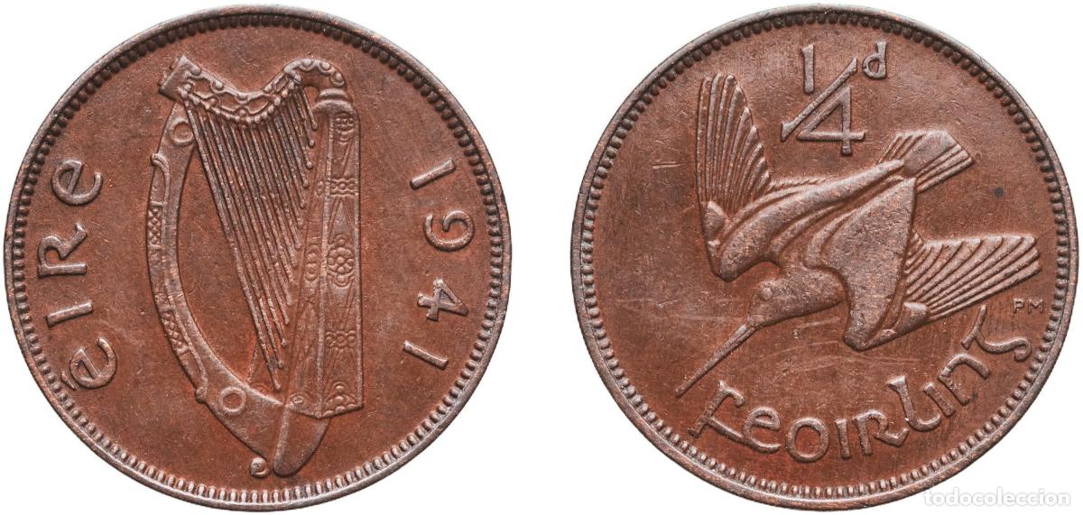 Monedas antiguas de Europa: Ireland Republic 1941 Feoirling / &frac14; Phingin Bronze Royal Mint (Tower Hill) (480000) 2.75g XF KM 9