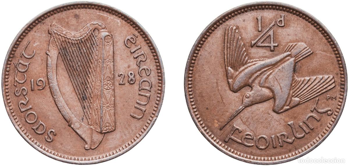 Monedas antiguas de Europa: Ireland Irish Free State 1928 Feoirling / &frac14; Phingin Bronze Royal Mint (Tower Hill) (300000) 2.97g A