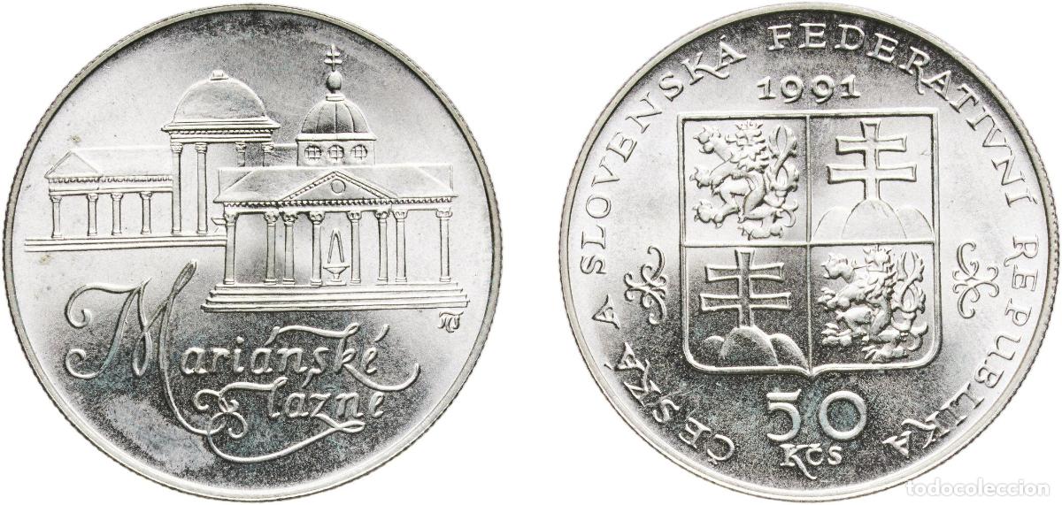 Monedas antiguas de Europa: Czechoslovakia Federal Republic 1991 50 Korun (Mari&aacute;nsk&eacute; L&aacute;zně) Silver (.700) (75000) 7.06g UNC KM