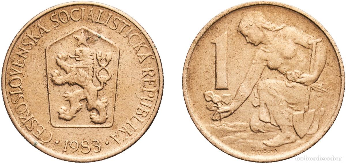 Monedas antiguas de Europa: Czechoslovakia Socialist Republic 1983 1 Koruna Aluminium bronze (91% Cu, 8% Al, 1% Mn) Kremnica Mi