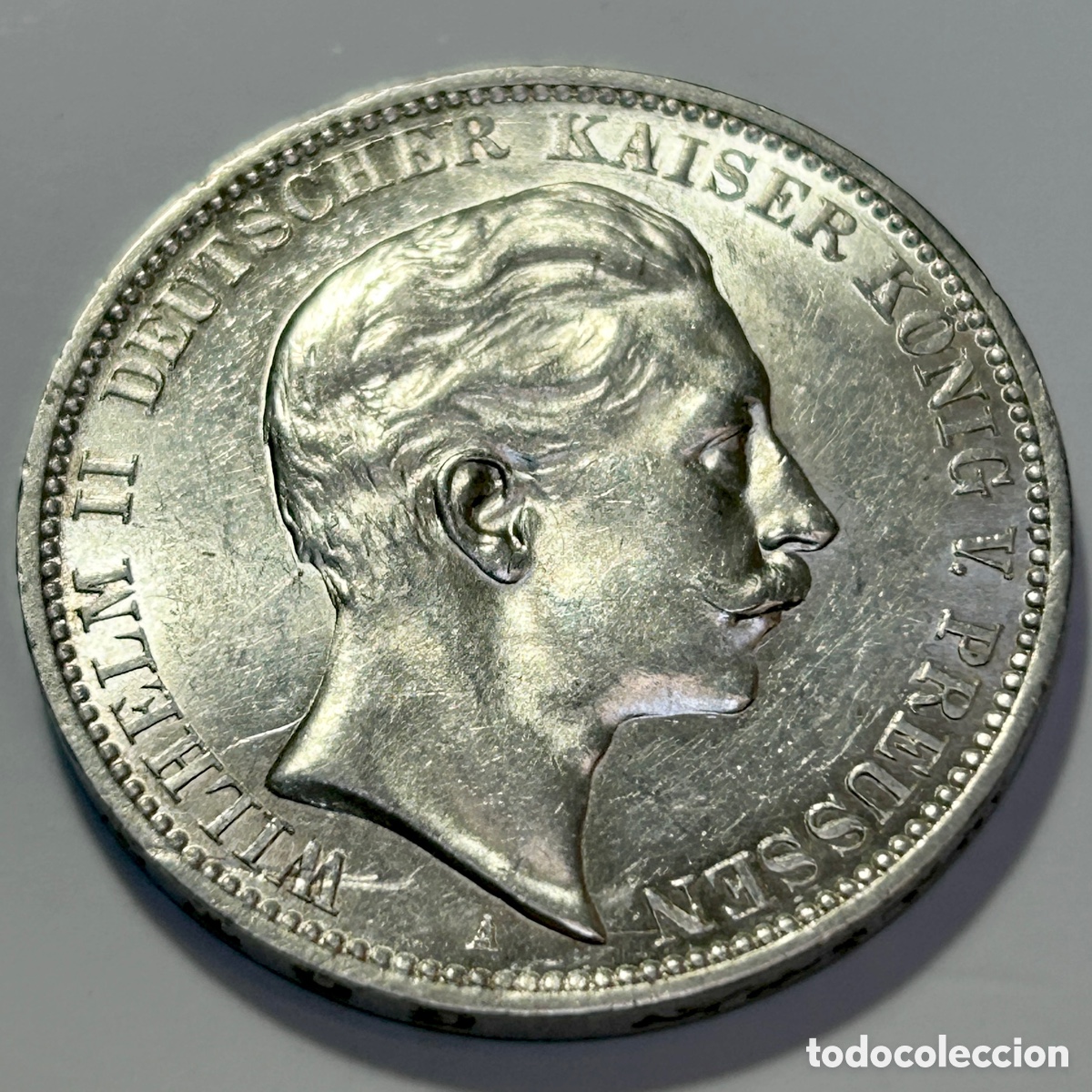 Monedas antiguas de Europa: Alemania. Tres marcos/Dei mark 1912. Guillermo II. Plata 900