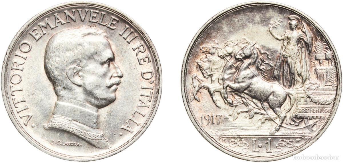 Monedas antiguas de Europa: Italy Kingdom 1917 R 1 Lira - Vittorio Emanuele III Silver (.835) Rome Mint (9744014) 5g AU KM 57